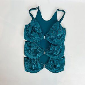 NWOT Soma Vanishing Back Unlined Front Close Teal Lace Bra 34DD Set of 3